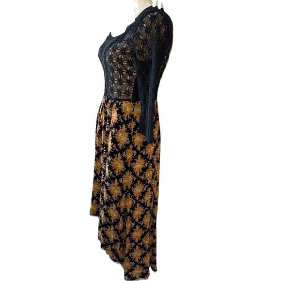 Free People Lonesome Dove High Low Black Floral Dress Size 6 - Picture 6 of 12